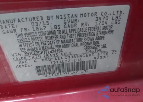 2015 Nissan Versa Note Sv from USA, damaged, VIN 3N1CE2CP7FL424194